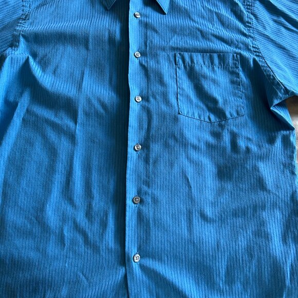 Van Heusen Mens Fitted Satin Stripe 70% Poly 30% Cotton Ocean Blue Dress Shirt - Picture 3 of 13